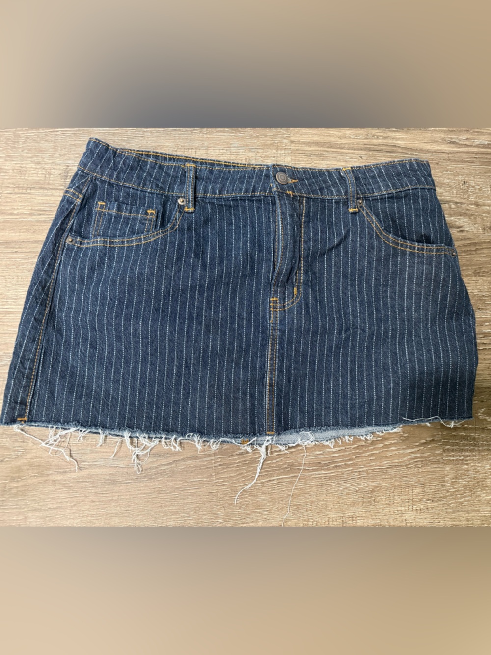 Striped Denim Mini Skirt in Dark Blue